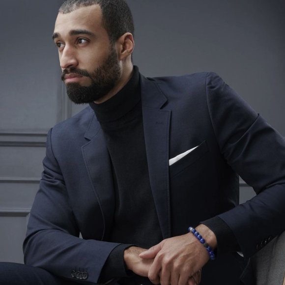 10mm Blue Lapis Lazuli with CZ Black Crystal Ball Stretch Bracelet - Picture 6 of 9